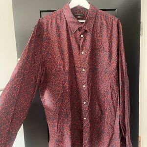Red and dark navy Patterned Button-Up Shirt